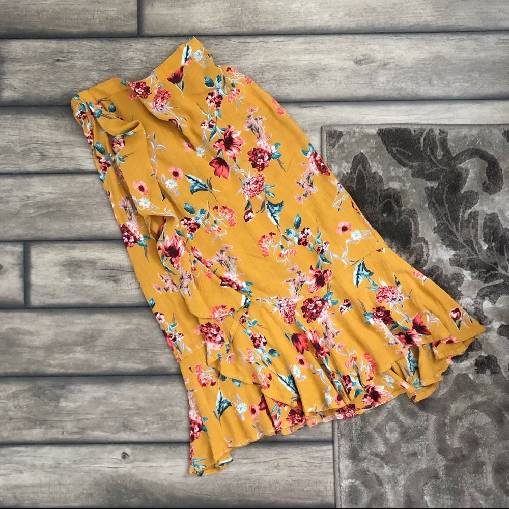 Flirty Floral BAND OF GYPSIES Mustard Yellow Skirt